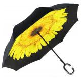 MRTLLOA 49/56 Inch Windproof Inverted Reverse Umbrella with UV Protection, Large, C-Shaped Handle, Double Layer, Stick Rain Umbrella for Men and Women (Sunflower) 49 Inch N-Sunflower