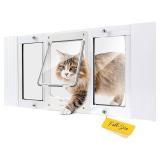 Full-Size Window Pet Door for Cats & Small Dogs, Width Adjustable Fits Sliding Windows, 10-Min Install, Aluminum Frame, HD High-Transparency Glass, Weatherproof Design, Magnetic Close
