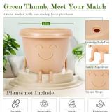 Cute Flower Pots, 2 Pack Smile Face Plant Pots, 3.5 Inch Plastic Succulent Pots with Drainage, Unique Indoor Planter for Violets/Herbs, Funny Sitting Pot for Plant Lover Gift (Beige)