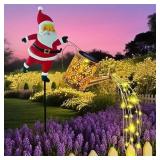 Christmas Santa Solar Kettle Lights Garden Lawn Decorative Lights - Christmas Watering Can Santa Claus Light Solar Watering Can String Ligh-ts Outdoor, San-ta Claus So-lar Lamps for Garden Decor