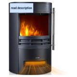 Retails for $200! Freestanding Electric Fireplace Stove, 1500W Heater with Realistic 3D LED Log Flame, Adjustable Thermostat, 2 Heat Settings, Overheat Protection, Black Cast Iron Design for Indoor Us