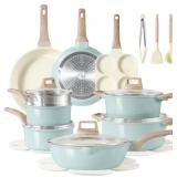 Retails for $130! CAROTE 21-Piece Ceramic Pots and Pans Cookware Set, Non Stick Induction Cook Ware Kitchen Cooking Set Non-Toxic Health, PFAS Free Retails for $130! CAROTE 21-Piece Ceramic Pots and Pans Cookware Set, Non Stick Induction Cook Ware Kitchen Cooking Set Non-Toxic Health, PFAS Free