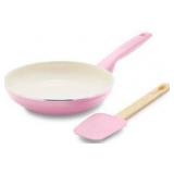 Green Life Ceramic Nonstick 8in Frying Pan Skillet and Silicone Spatula Set, Pink