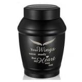 Black Memorial Urn with Angel Wings Design