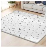Extra Large Baby Play Mat - Gray Geometric Pattern, reversible to animals 79x71 inch