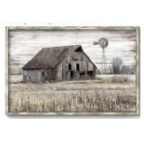 Rustic Barn and Windmill Framed Wall Art 36x24 in