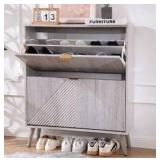 Oakvivo Shoe Cabinet with 2 Flip Drawers, Gray
