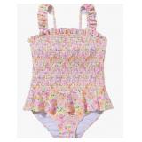 Girls One Piece Ruffle Trim Swimsuit Suit