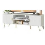 TV Stand for 55-65 Inch TV, Entertainment Center with Soft Hinge Door, White