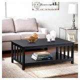 ChooChoo Mission Coffee Table, Black Wood Living Room Table with Shelf, 40 Black