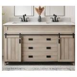 Style Selections Morriston 60-in Light Natural Oak Undermount Double Sink Bathroom Vanity with White Engineered Stone Top- Retail: $799