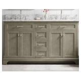 allen + roth Roveland 60-in Smokewood Undermount Double Sink Bathroom Vanity with Natural Carrara Natural Marble Top- Retail: $1799