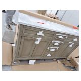 allen + roth Roveland 60-in Smokewood Undermount Double Sink Bathroom Vanity with Natural Carrara Natural Marble Top- Retail: $1799