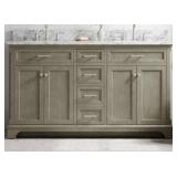 allen + roth Roveland 60-in Smokewood Undermount Double Sink Bathroom Vanity with Natural Carrara Natural Marble Top