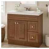 Glacier Bay Glensford 36-inch Bathroom Vanity Cabinet With Top, Butterscotch, 36W x 22D x 34H.- Retail: $359