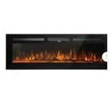 Black 60 in. Wall Mounted Recessed Electric Fireplace with Logs and Crystals, Remote 1500/750 Watt