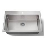 Stainless Steel 1 Hole Center Drain Sink, 33 W x 22 D x 8 3/4 H Inch- Retail: $429
