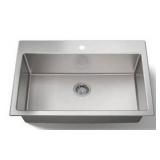 Stainless Steel 1 Hole Center Drain Sink, 33 W x 22 D x 8 3/4 H Inch- Retail: $429