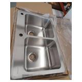 Glacier Bay Bratten 33 in. Drop-In 50/50 Double Bowl 18 Gauge Stainless Steel Kitchen Sink with Accessories- Retail: $229
