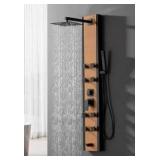 BWE 8 Jet Rainfall Shower Panel System with Rainfall Waterfall Shower Head and Shower Wand in Black Bamboo- Retail: $151