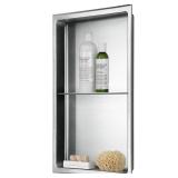 12 in. W x 24 in. H x 4 in. D Stainless Steel Double Shelf Bathroom Shower Wall Niche in Brushed Stainless Steel- Retail: $240