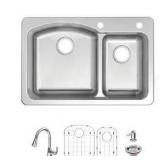 Stainless Steel 22 W x 33 L x 9 D Double Bowl Dual Mount Kitchen Sink with Faucet Set- Retail: $339
