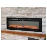 Boyel LivingBlack 60 in. Wall Mounted Recessed Electric Fireplace with Logs and Crystals, Remote 1500/750 Watt