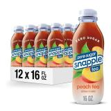 Snapple Zero Sugar Peach Tea, 16 fl oz recycled plastic bottle (Pack of 12)