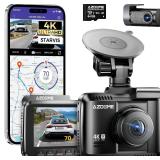 AZDOME 4K Dash Cam Front and Rear, STARVIS Night Vision, UHD 2160P WiFi Dash Camera for Cars with GPS, Included 64GB Card, 2.4" IPS Screen Dashcam, 170 Wide Angle, WDR, 24H Parking Mode (GS63H Pro)
