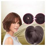 Short Natural Hair Toppers, Wig Toppers for Women Human Hair, Topper Hair Piece Human Hair Short, Natural Hair Toppers with Bangs (99J#)