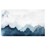 QIYI Floor Comfort Mat 1 Piece Kitchen Rug PVC Leather Waterproof Oil Proof Non Skid Laundry Ergonomic Standing Mat Anti Fatigue Foam Padded Area Doormat 17" W x 29" L - Blue White Watercolor Mountain