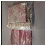 Tiamon 172 Pcs Winter Onederland Party Supply, Girls 1st Birthday Banner Pink and Silver Snowflake Tablecloth Winter Snowflake Plate Napkin Cup Tableware Set for Girl First Birthday Party Supply Decor