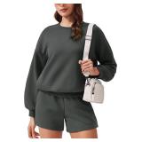 PINSPARK Two Piece Sets for Women 2024 Fall Outfits Sweatsuit 4 Pockets Sweat Short Sets Casual Matching Set Travel Tracksuit