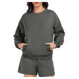 PINSPARK Two Piece Sets for Women 2024 Fall Outfits Sweatsuit 4 Pockets Sweat Short Sets Casual Matching Set Travel Tracksuit