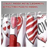 72"x72" Valentines Shower Curtain for Bathroom with 12 Hooks, Oil Painting Red Black Pink Heart Valentine