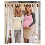 3 Pack Maternity Shirts Long Sleeve V Neck Women Pregnancy Tops Side Ruched Color Block Raglan Baseball Clothes Size Medium
