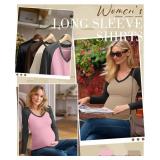 3 Pack Maternity Shirts Long Sleeve V Neck Women Pregnancy Tops Side Ruched Color Block Raglan Baseball Clothes Size Medium
