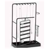 Lolalet Jewelry Organizer Stand, No Assembly Needed Display Storage with Rotating Earring Holder for Necklace Bracelet Rings, Galentines Valentines Gifts Room Dorm Decor for Women Girls -Black