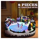 Christmas Village House Collectible Building Christmas Decor Estatua de la caba a del Pueblo navide o Home Decoration Snow Globe Display Skating Pond Animated Theme Park with 8 Music (L)