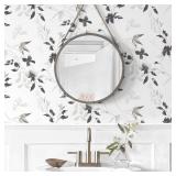 HeloHo Black and White Peel and Stick Wallpaper Modern Floral Wallpaper Leaf Self Adhesive Removable Wall Paper Boho Waterproof Contact Paper for Bathroom Living Room Bedroom Decor 15.35in x 196.8in