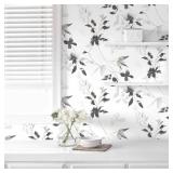 HeloHo Black and White Peel and Stick Wallpaper Modern Floral Wallpaper Leaf Self Adhesive Removable Wall Paper Boho Waterproof Contact Paper for Bathroom Living Room Bedroom Decor 15.35in x 196.8in