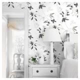 HeloHo Black and White Peel and Stick Wallpaper Modern Floral Wallpaper Leaf Self Adhesive Removable Wall Paper Boho Waterproof Contact Paper for Bathroom Living Room Bedroom Decor 15.35in x 196.8in