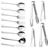 OUNONA 12 Pcs Serving Utensils,2 forks + 1 Spatula + 2 Colanders + 2 Spoons + 1 Large spoon + 2 Large clips + 2 Small Clips, Stainless Steel Catering Serving Utensils for Party Buffet Dinner Banquet