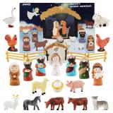 Nativity Scene Advent Calendar, 24 Days Countdown Set with Miniature Figures & Animals, Religious Holiday Decor