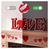 Red Wooden LOVE Sign with LED Lights Valentine