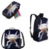 AmzPrint Axolotl Animal Print Bookbag With Lunchbox For Girls American Children Back To School Gift 3pcs Backpack Set