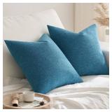 MIULEE Pack of 2 Decorative Farmhouse Linen Pillow Covers Rustic Boho Accent Outdoor Couch Throw Pillow Covers for Cushion Bed Sofa Living Room Home Decor 20x20 Inch Blue