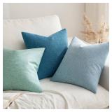 MIULEE Pack of 2 Decorative Farmhouse Linen Pillow Covers Rustic Boho Accent Outdoor Couch Throw Pillow Covers for Cushion Bed Sofa Living Room Home Decor 20x20 Inch Blue
