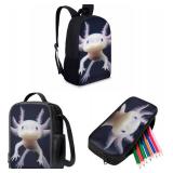 AmzPrint Axolotl Animal Print Bookbag With Lunchbox For Girls American Children Back To School Gift 3pcs Backpack Set