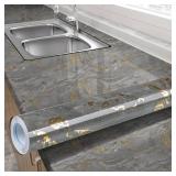 Marble Contact Paper Peel and Stick for Kitchen Countertop, Gray and Gold Wallpaper Removable Self Adhesive Vinyl Waterproof Roll 15.7 393.7" for Cabinets Countertops Wall Covering Easy to Clean